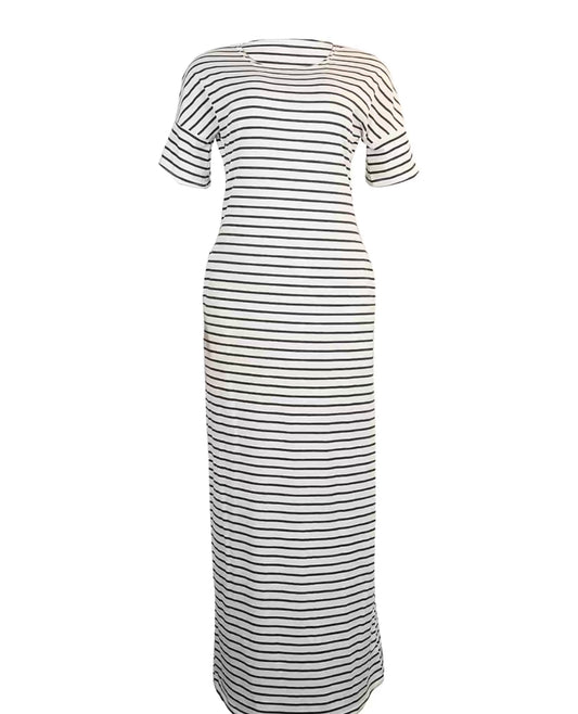 Stripped Short Sleeve Maxi Dres