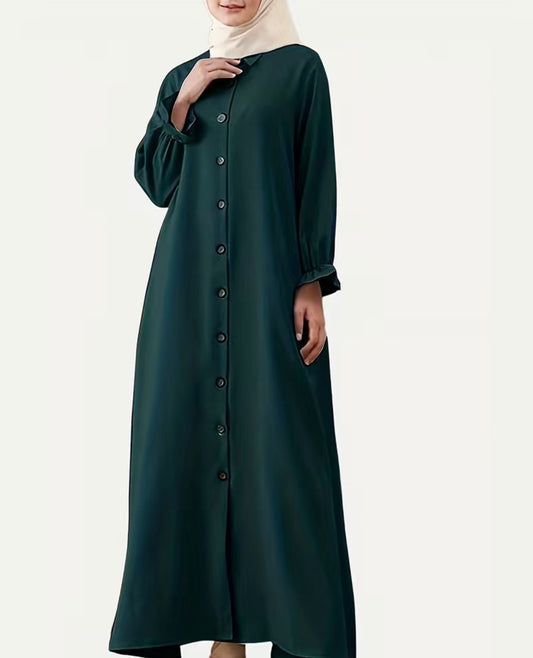 Front Button with Puff Sleeves Abaya